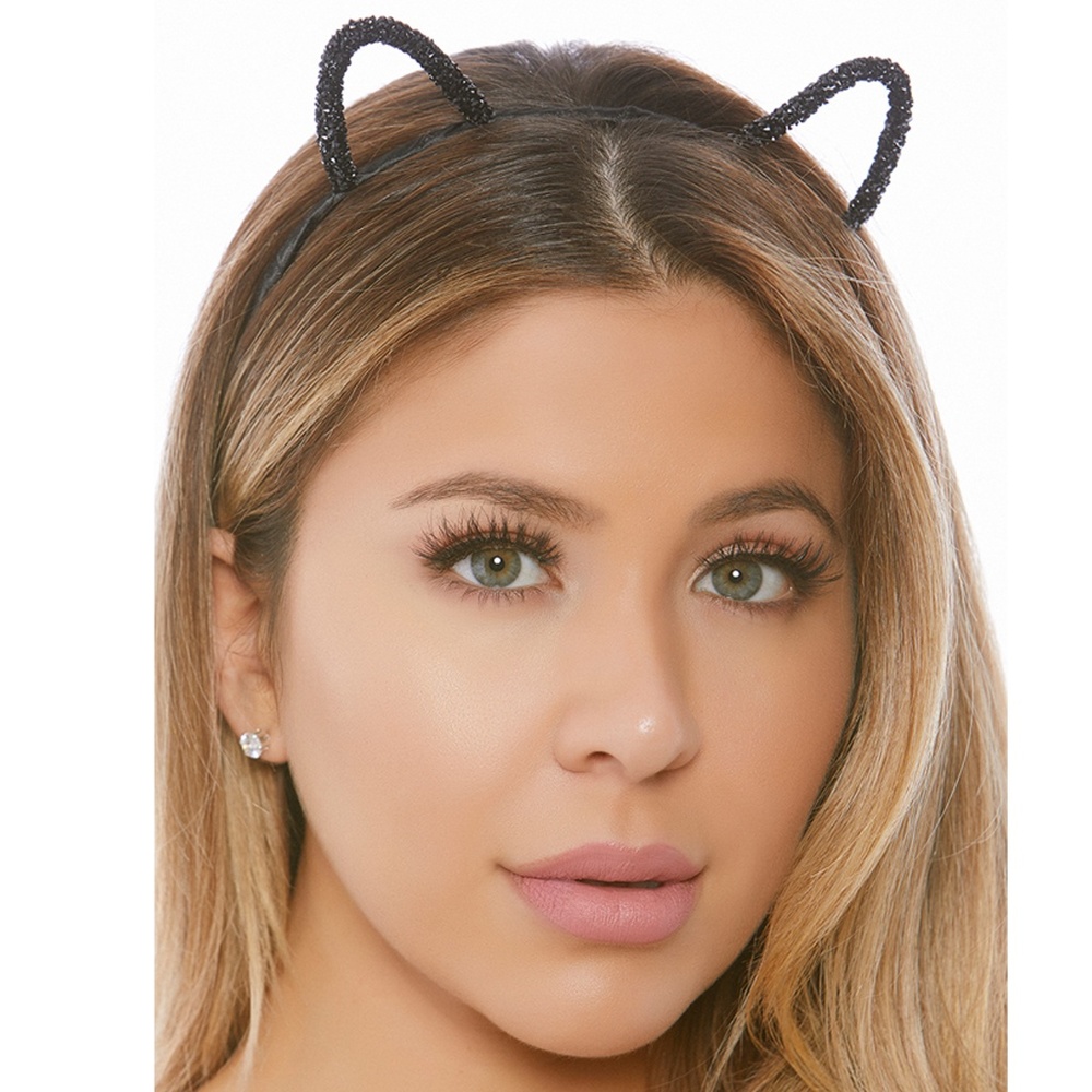 Black Glitter Cat Ears Headband